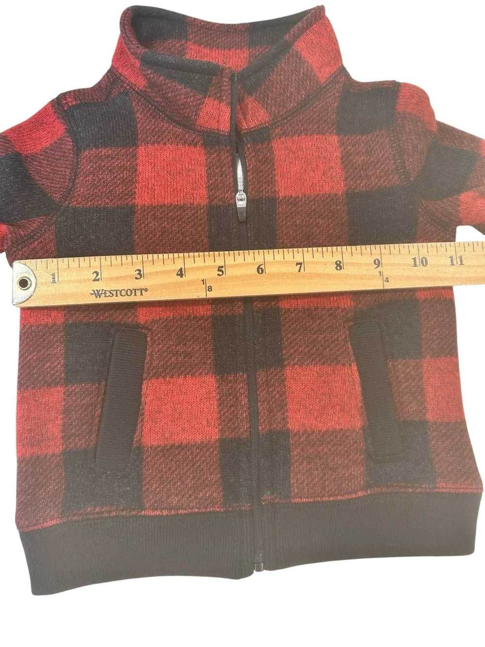 OshKosh B’gosh Baby Boy 12M Buffalo Plaid Fleece Full Zip Jacket Red Black cabin